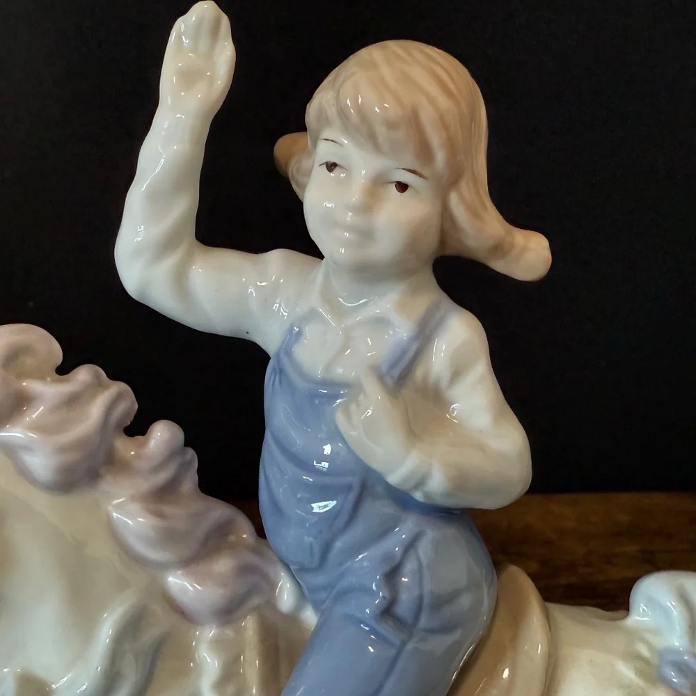 1991 MEICO PAUL SEBASTIAN Girl Riding Rocking Horse Figurine